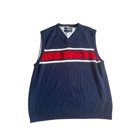 TOMMY HILFIGER Vintage Men's Navy Striped V Neck Vest Size XL - Picture 2 of 6